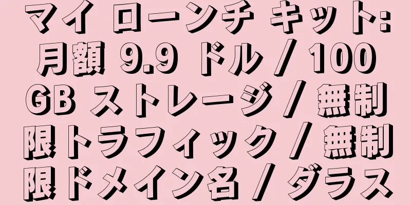 マイ ローンチ キット: 月額 9.9 ドル / 100 GB ストレージ / 無制限トラフィック / 無制限ドメイン名 / ダラス