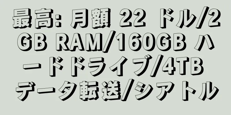 最高: 月額 22 ドル/2GB RAM/160GB ハードドライブ/4TB データ転送/シアトル