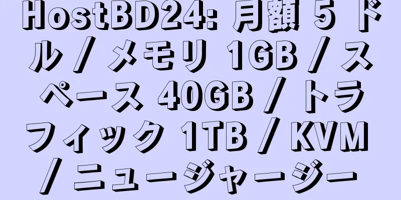 HostBD24: 月額 5 ドル / メモリ 1GB / スペース 40GB / トラフィック 1TB / KVM / ニュージャージー