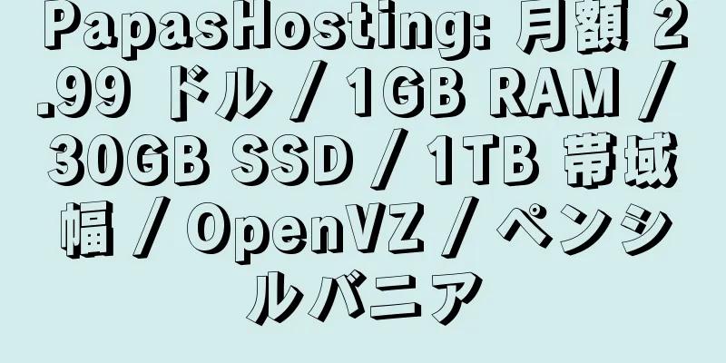 PapasHosting: 月額 2.99 ドル / 1GB RAM / 30GB SSD / 1TB 帯域幅 / OpenVZ / ペンシルバニア