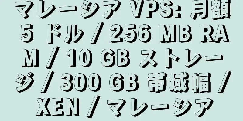 マレーシア VPS: 月額 5 ドル / 256 MB RAM / 10 GB ストレージ / 300 GB 帯域幅 / XEN / マレーシア