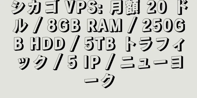 シカゴ VPS: 月額 20 ドル / 8GB RAM / 250GB HDD / 5TB トラフィック / 5 IP / ニューヨーク