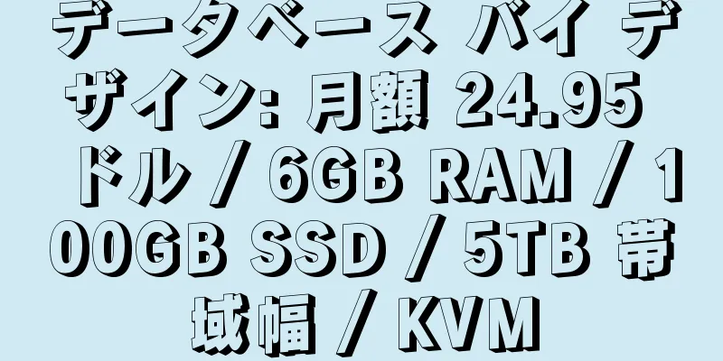 データベース バイ デザイン: 月額 24.95 ドル / 6GB RAM / 100GB SSD / 5TB 帯域幅 / KVM