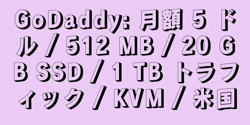 GoDaddy: 月額 5 ドル / 512 MB / 20 GB SSD / 1 TB トラフィック / KVM / 米国