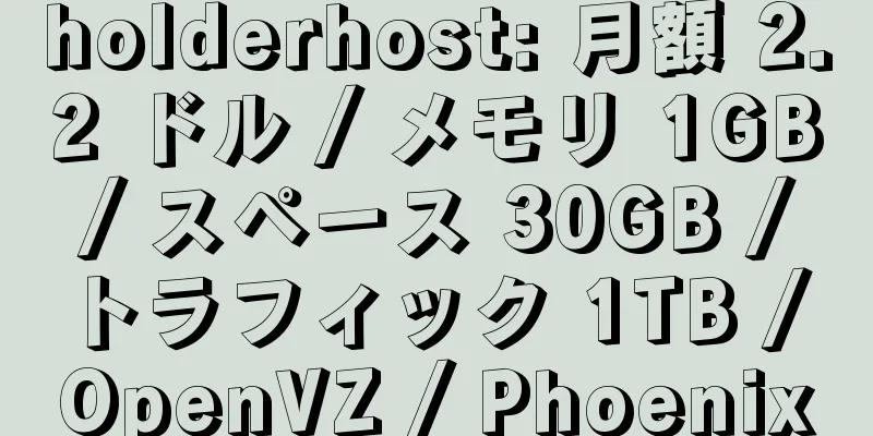 holderhost: 月額 2.2 ドル / メモリ 1GB / スペース 30GB / トラフィック 1TB / OpenVZ / Phoenix