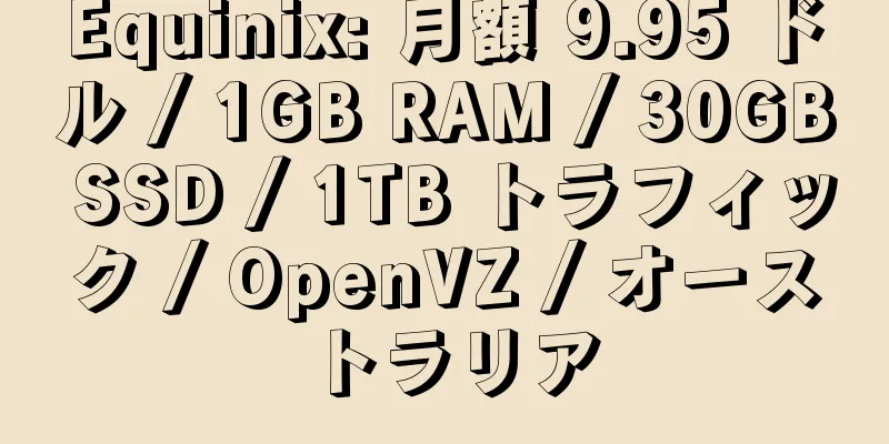 Equinix: 月額 9.95 ドル / 1GB RAM / 30GB SSD / 1TB トラフィック / OpenVZ / オーストラリア