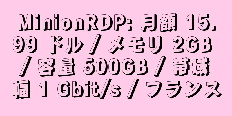 MinionRDP: 月額 15.99 ドル / メモリ 2GB / 容量 500GB / 帯域幅 1 Gbit/s / フランス