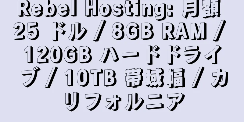 Rebel Hosting: 月額 25 ドル / 8GB RAM / 120GB ハードドライブ / 10TB 帯域幅 / カリフォルニア