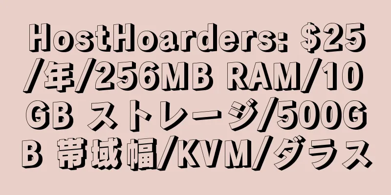 HostHoarders: $25/年/256MB RAM/10GB ストレージ/500GB 帯域幅/KVM/ダラス