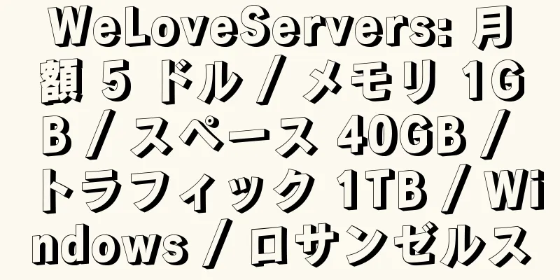 WeLoveServers: 月額 5 ドル / メモリ 1GB / スペース 40GB / トラフィック 1TB / Windows / ロサンゼルス