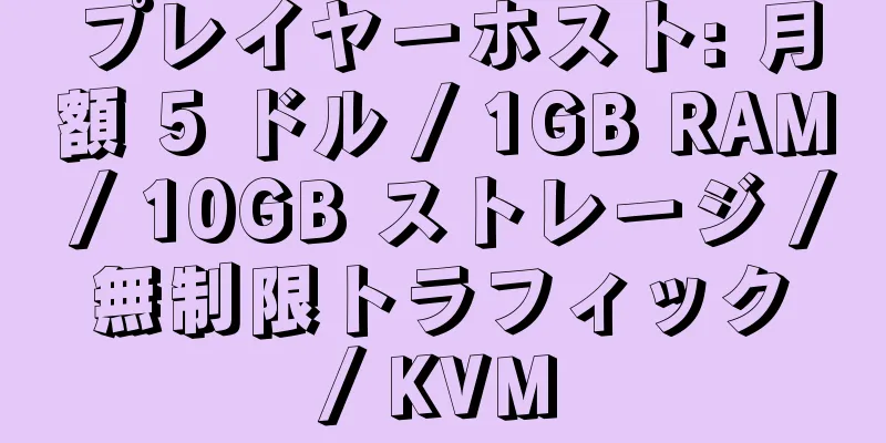 プレイヤーホスト: 月額 5 ドル / 1GB RAM / 10GB ストレージ / 無制限トラフィック / KVM