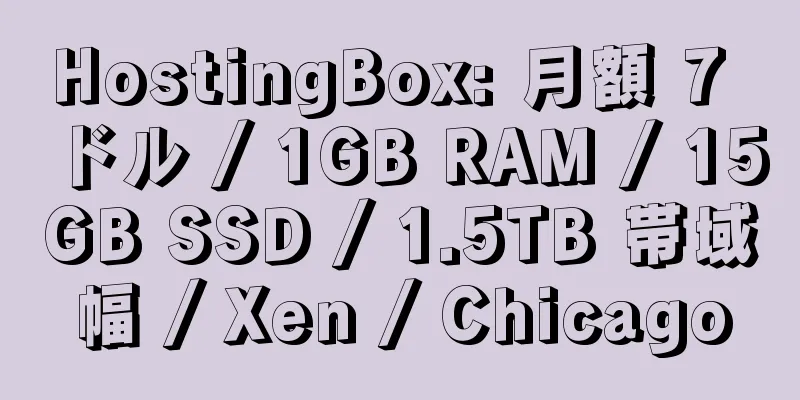 HostingBox: 月額 7 ドル / 1GB RAM / 15GB SSD / 1.5TB 帯域幅 / Xen / Chicago