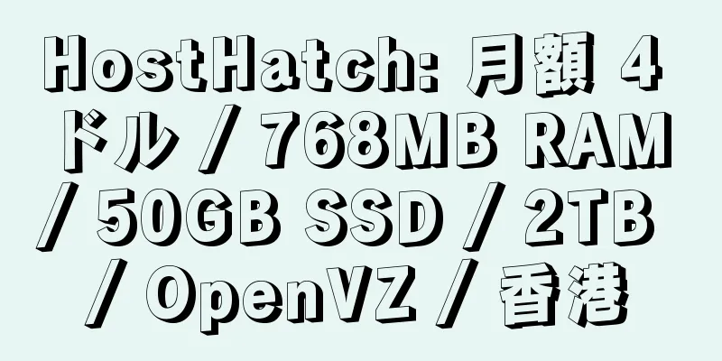 HostHatch: 月額 4 ドル / 768MB RAM / 50GB SSD / 2TB / OpenVZ / 香港