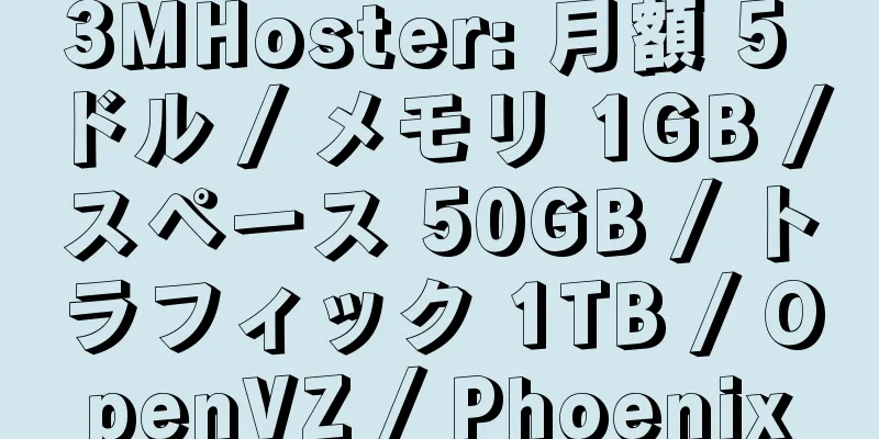 3MHoster: 月額 5 ドル / メモリ 1GB / スペース 50GB / トラフィック 1TB / OpenVZ / Phoenix