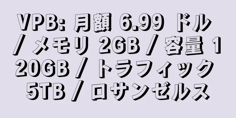 VPB: 月額 6.99 ドル / メモリ 2GB / 容量 120GB / トラフィック 5TB / ロサンゼルス