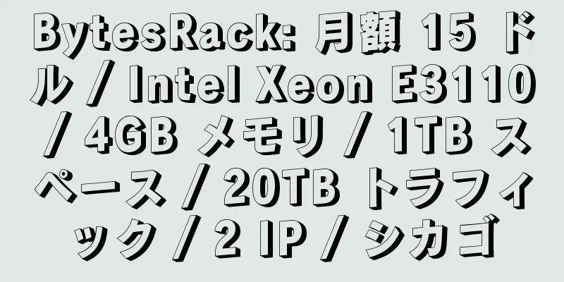 BytesRack: 月額 15 ドル / Intel Xeon E3110 / 4GB メモリ / 1TB スペース / 20TB トラフィック / 2 IP / シカゴ