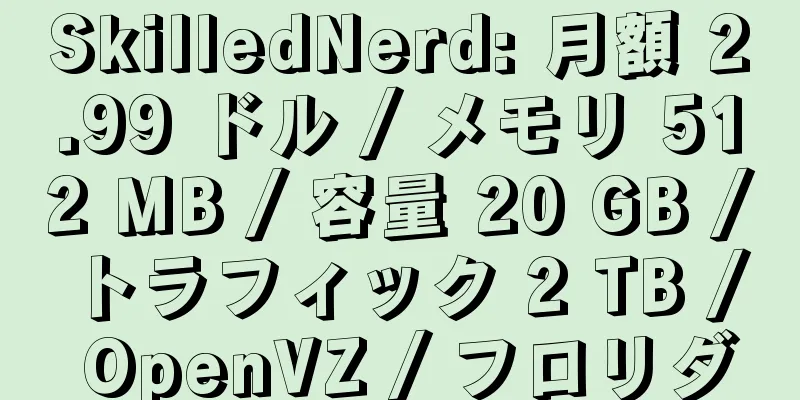 SkilledNerd: 月額 2.99 ドル / メモリ 512 MB / 容量 20 GB / トラフィック 2 TB / OpenVZ / フロリダ