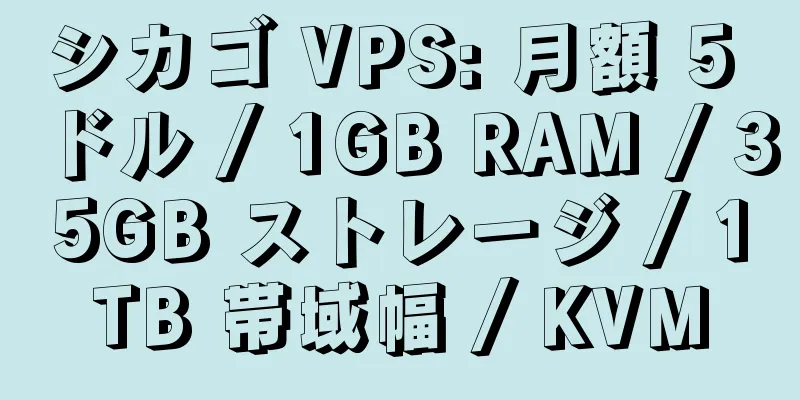 シカゴ VPS: 月額 5 ドル / 1GB RAM / 35GB ストレージ / 1TB 帯域幅 / KVM