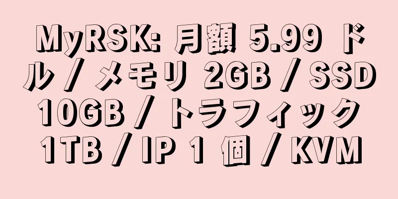 MyRSK: 月額 5.99 ドル / メモリ 2GB / SSD 10GB / トラフィック 1TB / IP 1 個 / KVM