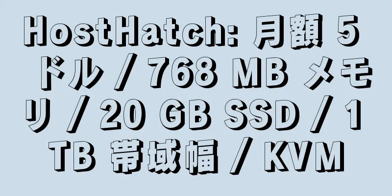 HostHatch: 月額 5 ドル / 768 MB メモリ / 20 GB SSD / 1 TB 帯域幅 / KVM