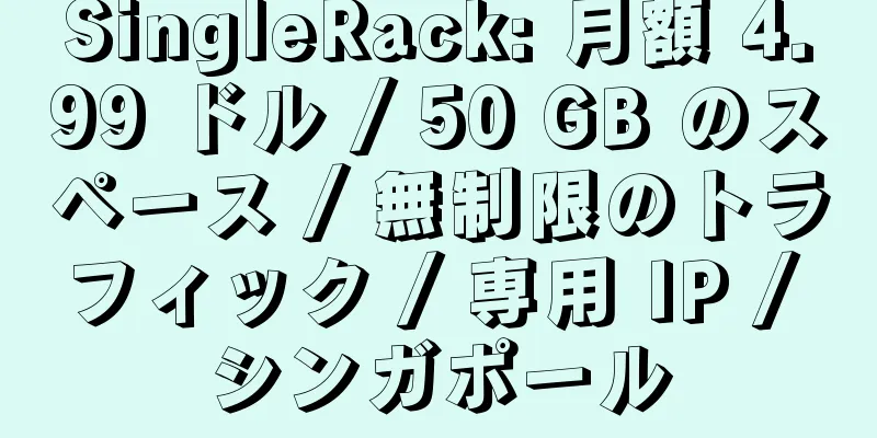 SingleRack: 月額 4.99 ドル / 50 GB のスペース / 無制限のトラフィック / 専用 IP / シンガポール