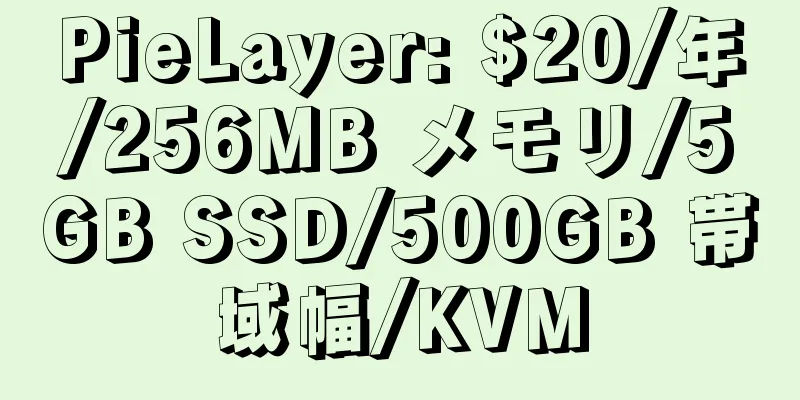 PieLayer: $20/年/256MB メモリ/5GB SSD/500GB 帯域幅/KVM