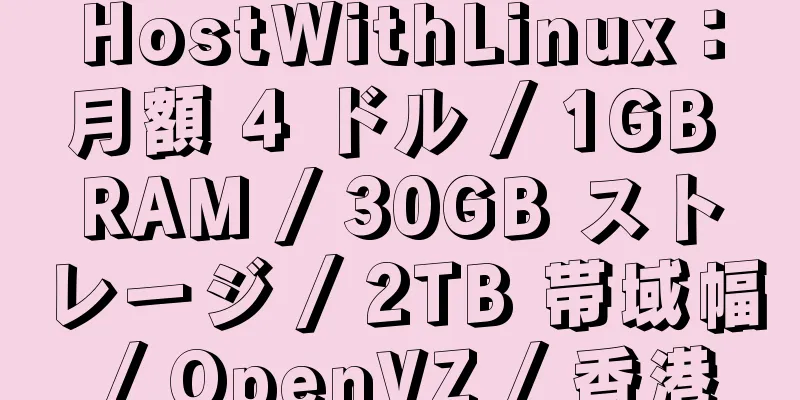 HostWithLinux：月額 4 ドル / 1GB RAM / 30GB ストレージ / 2TB 帯域幅 / OpenVZ / 香港