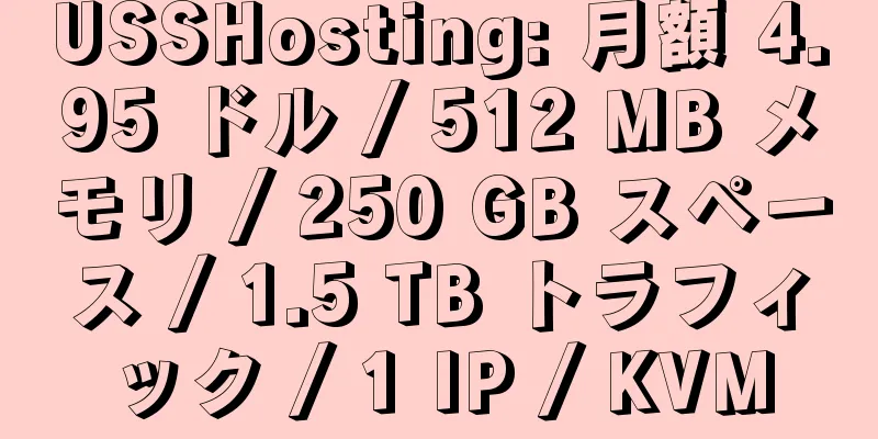 USSHosting: 月額 4.95 ドル / 512 MB メモリ / 250 GB スペース / 1.5 TB トラフィック / 1 IP / KVM