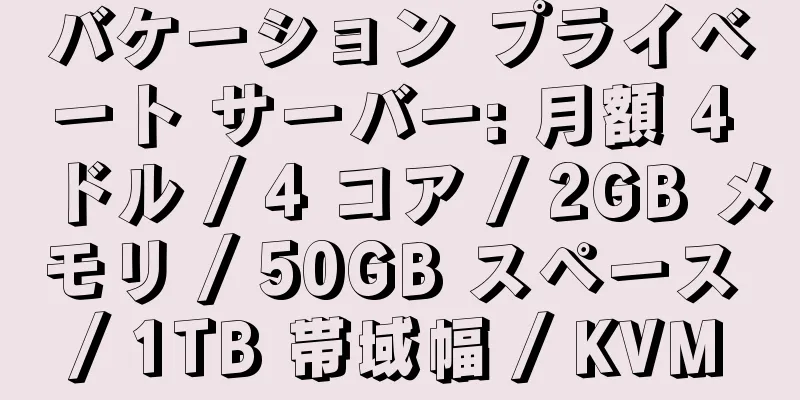 バケーション プライベート サーバー: 月額 4 ドル / 4 コア / 2GB メモリ / 50GB スペース / 1TB 帯域幅 / KVM