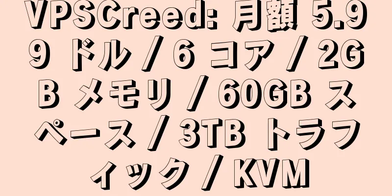 VPSCreed: 月額 5.99 ドル / 6 コア / 2GB メモリ / 60GB スペース / 3TB トラフィック / KVM