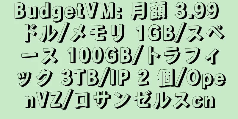 BudgetVM: 月額 3.99 ドル/メモリ 1GB/スペース 100GB/トラフィック 3TB/IP 2 個/OpenVZ/ロサンゼルスcn