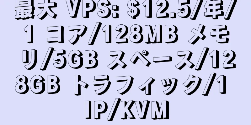 最大 VPS: $12.5/年/1 コア/128MB メモリ/5GB スペース/128GB トラフィック/1 IP/KVM