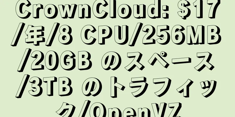 CrownCloud: $17/年/8 CPU/256MB/20GB のスペース/3TB のトラフィック/OpenVZ