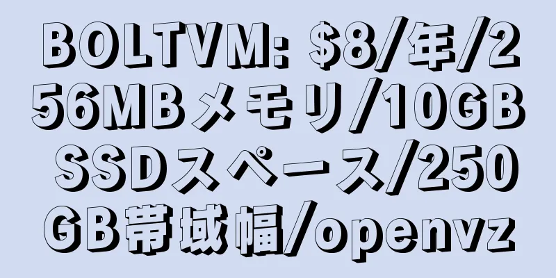 BOLTVM: $8/年/256MBメモリ/10GB SSDスペース/250GB帯域幅/openvz