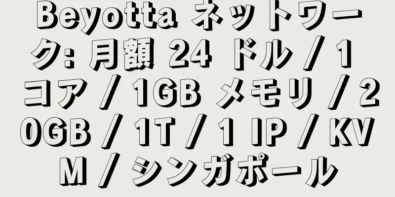 Beyotta ネットワーク: 月額 24 ドル / 1 コア / 1GB メモリ / 20GB / 1T / 1 IP / KVM / シンガポール