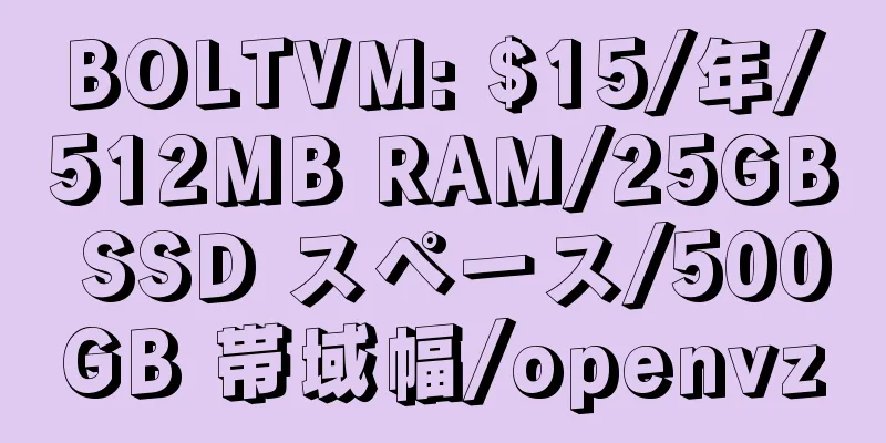 BOLTVM: $15/年/512MB RAM/25GB SSD スペース/500GB 帯域幅/openvz