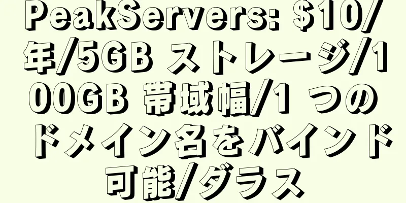 PeakServers: $10/年/5GB ストレージ/100GB 帯域幅/1 つのドメイン名をバインド可能/ダラス