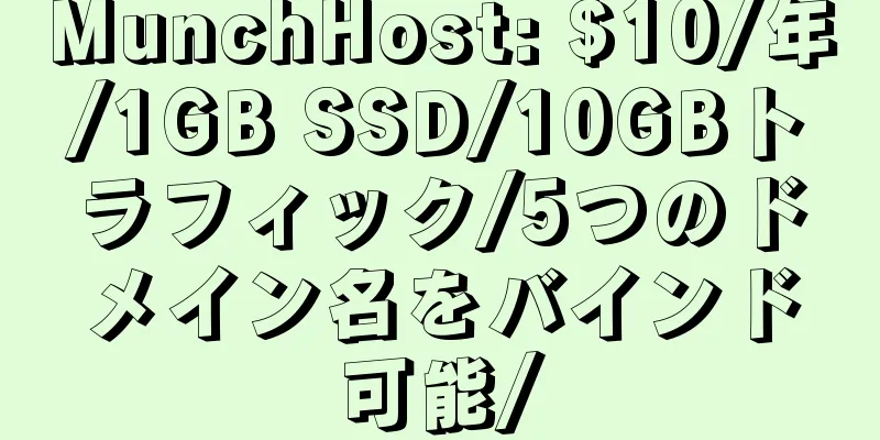 MunchHost: $10/年/1GB SSD/10GBトラフィック/5つのドメイン名をバインド可能/