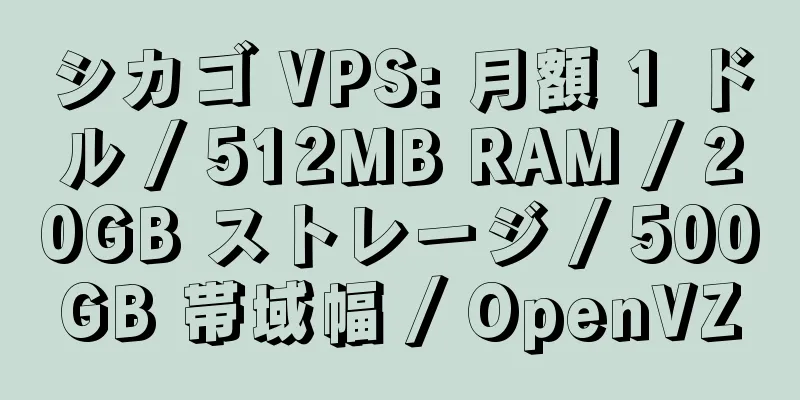 シカゴ VPS: 月額 1 ドル / 512MB RAM / 20GB ストレージ / 500GB 帯域幅 / OpenVZ