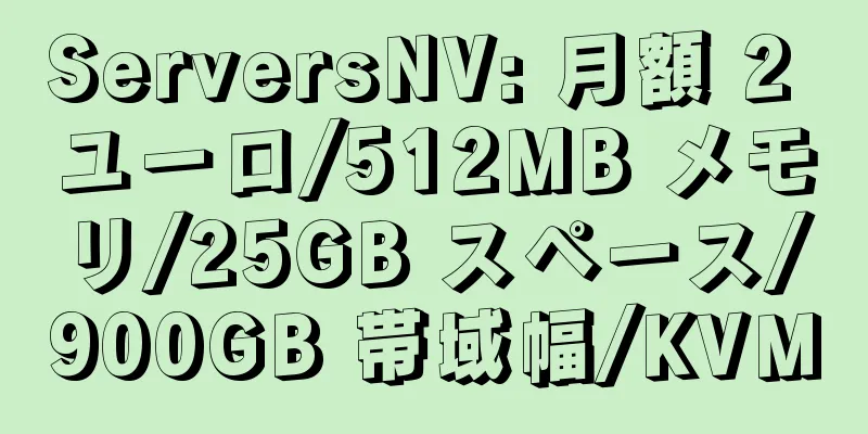 ServersNV: 月額 2 ユーロ/512MB メモリ/25GB スペース/900GB 帯域幅/KVM