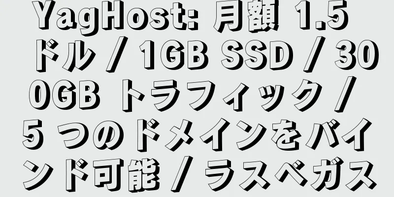 YagHost: 月額 1.5 ドル / 1GB SSD / 300GB トラフィック / 5 つのドメインをバインド可能 / ラスベガス