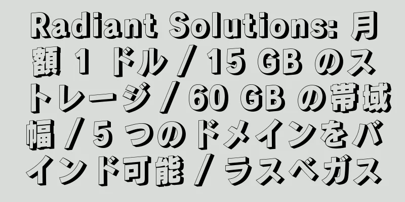 Radiant Solutions: 月額 1 ドル / 15 GB のストレージ / 60 GB の帯域幅 / 5 つのドメインをバインド可能 / ラスベガス