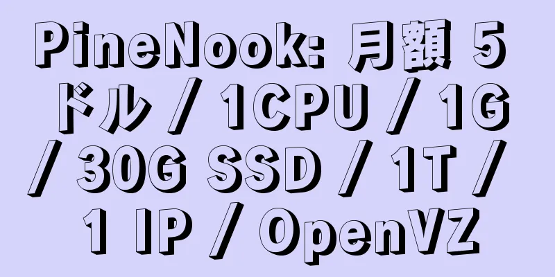 PineNook: 月額 5 ドル / 1CPU / 1G / 30G SSD / 1T / 1 IP / OpenVZ