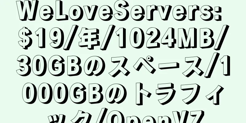 WeLoveServers: $19/年/1024MB/30GBのスペース/1000GBのトラフィック/OpenVZ