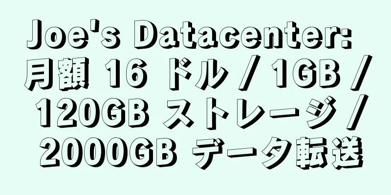 Joe's Datacenter: 月額 16 ドル / 1GB / 120GB ストレージ / 2000GB データ転送