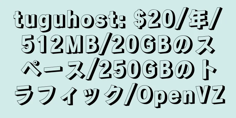 tuguhost: $20/年/512MB/20GBのスペース/250GBのトラフィック/OpenVZ