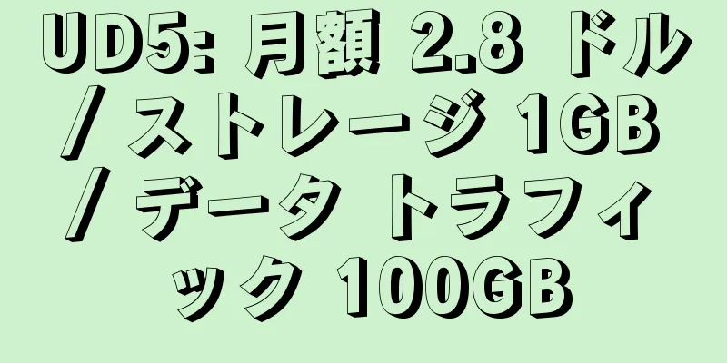 UD5: 月額 2.8 ドル / ストレージ 1GB / データ トラフィック 100GB