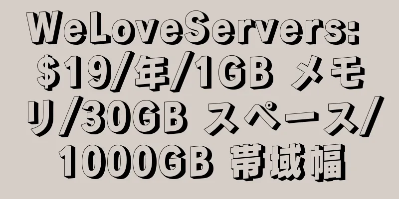 WeLoveServers: $19/年/1GB メモリ/30GB スペース/1000GB 帯域幅