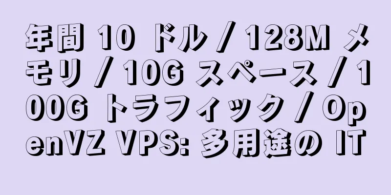 年間 10 ドル / 128M メモリ / 10G スペース / 100G トラフィック / OpenVZ VPS: 多用途の IT