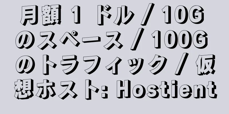 月額 1 ドル / 10G のスペース / 100G のトラフィック / 仮想ホスト: Hostient